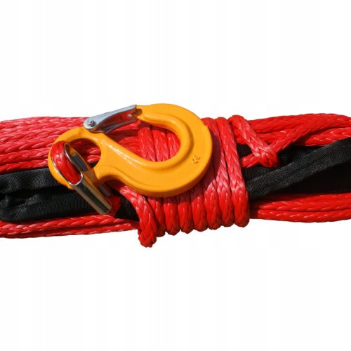 CZERWONA LINA SYNTETYCZNA 25M X 10MM 10,5T Z KAUSZĄ I HAKIEM